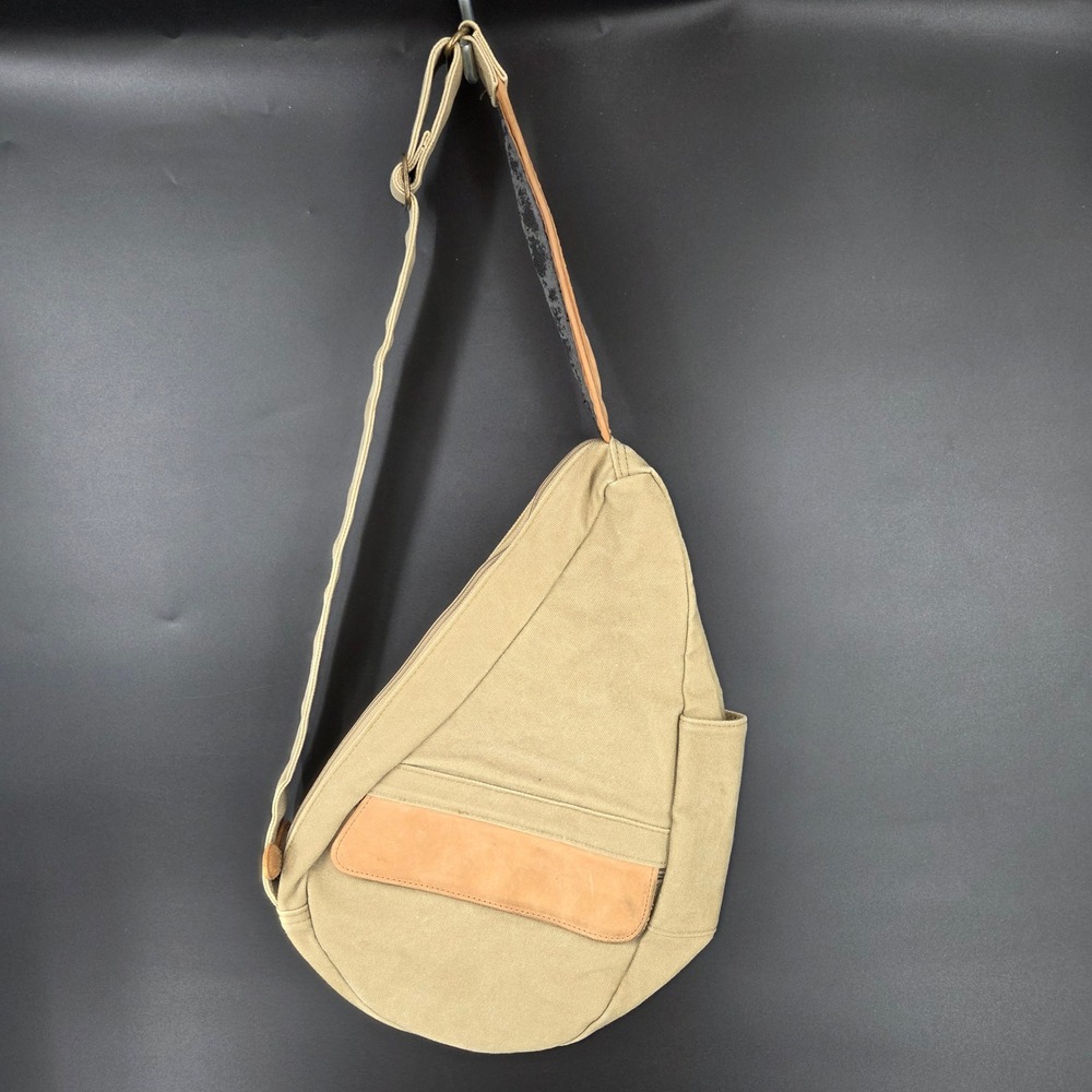 LL Bean x AmeriBag Healthy Back Bag Tan Canvas Leather Sling Crossbody